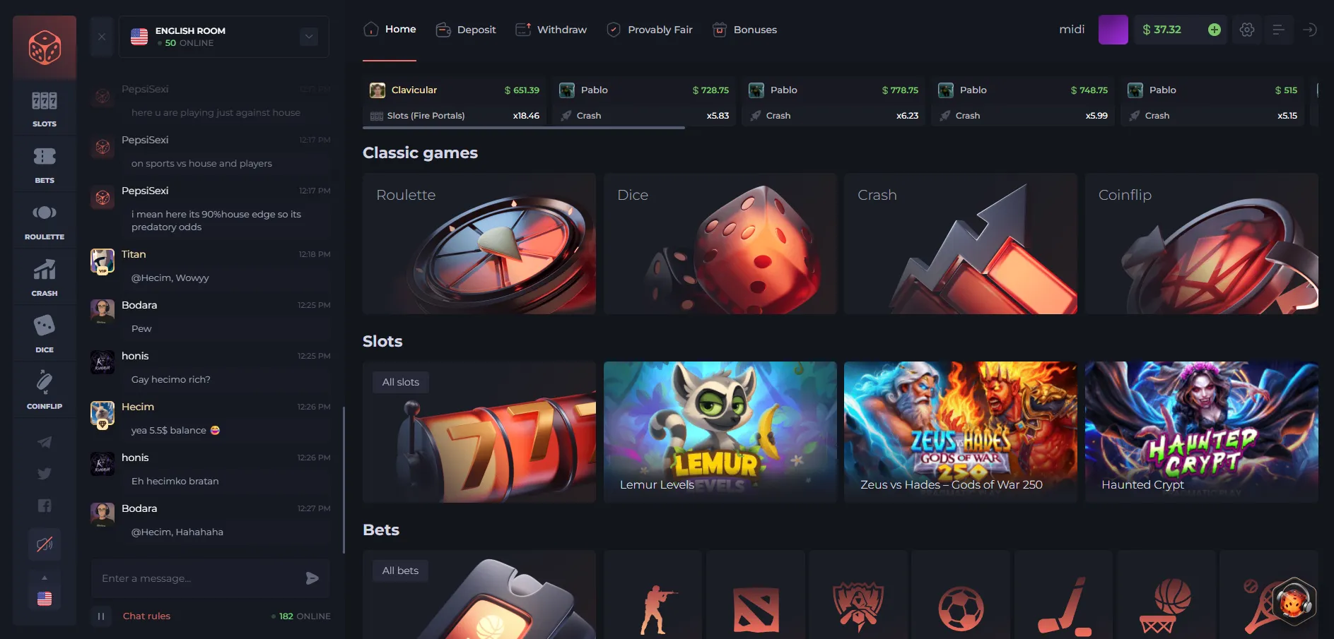 CSGOPolygon PLG.bet homepage 2026 — Classic games Roulette Dice Crash Coinflip, Slots Lemur Levels Zeus vs Hades Gods of War 250 Haunted Crypt, Bets CS2 Dota2 League of Legends soccer hockey basketball, live chat 182 online English Room, recent big wins Pablo $778 Crash 6.23x Clavicular $651 Slots Fire Portals 18.46x