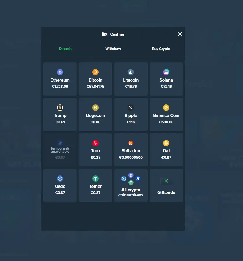 Duelbits cashier deposit withdrawal cryptocurrencies 2026